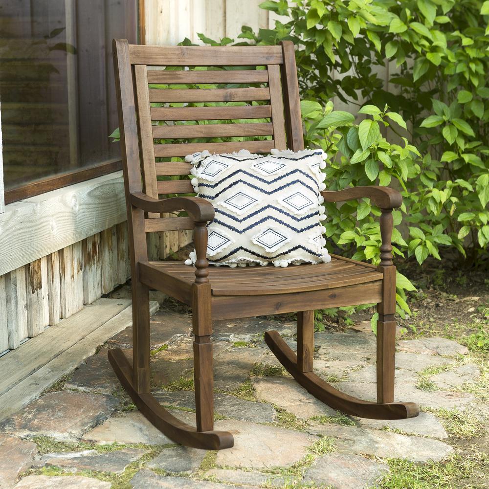 Solid Wood Rocking Patio Chair, Dark Brown. Picture 2