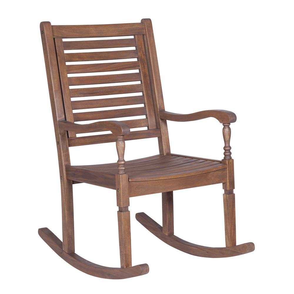 Solid Wood Rocking Patio Chair, Dark Brown. Picture 1
