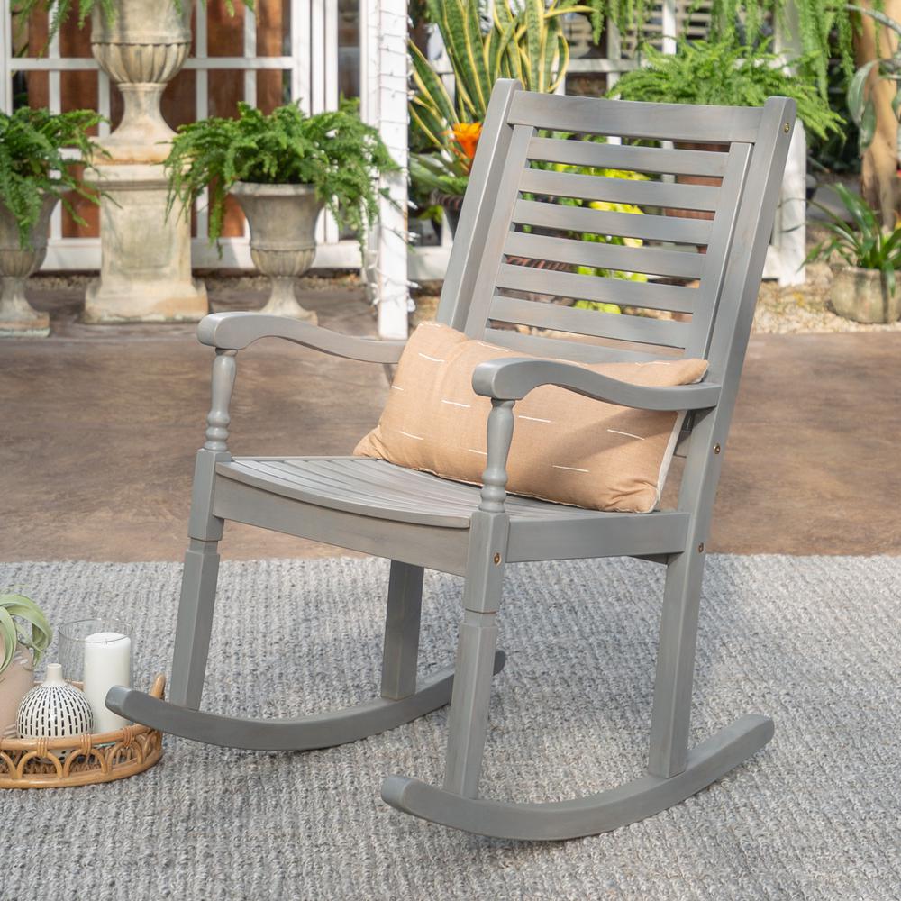 Acacia Outdoor Solid Wood Rocking Chair- Gray Wash. Picture 2