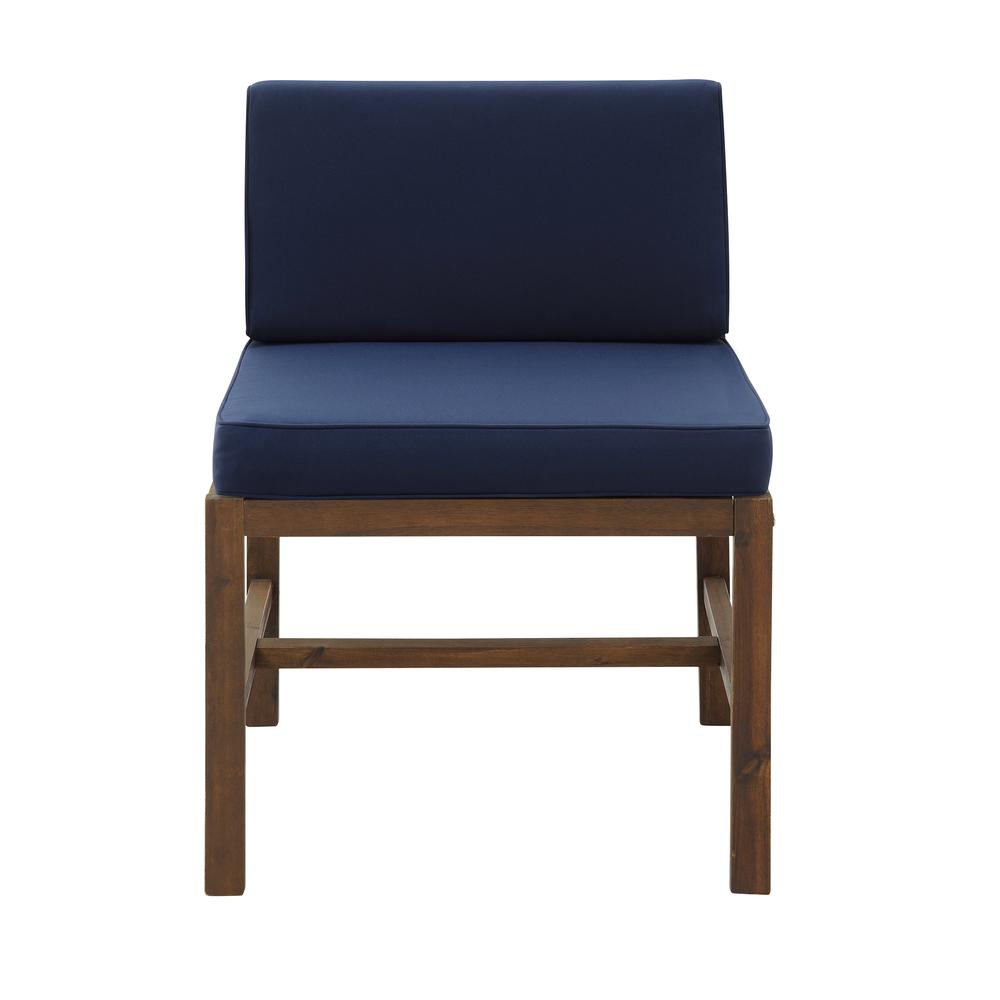 Sanibel Modular Acacia Patio Side Chair - Dark Brown/Navy Blue. Picture 2