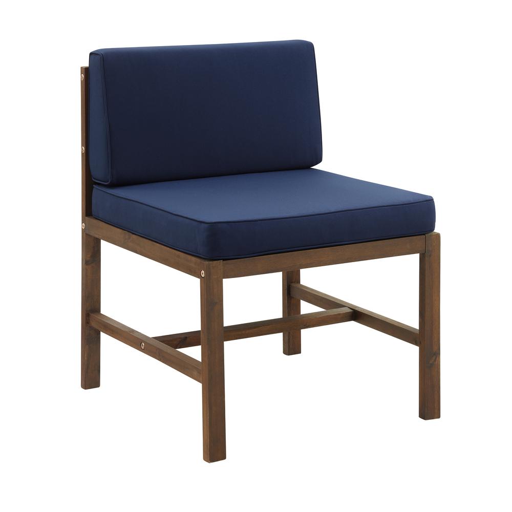 Sanibel Modular Acacia Patio Side Chair - Dark Brown/Navy Blue. Picture 3