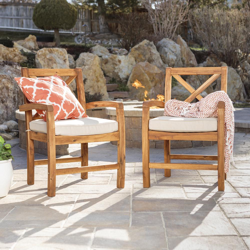 X-Back Acacia Patio Chairs with Cushions (Set of 2). Picture 2