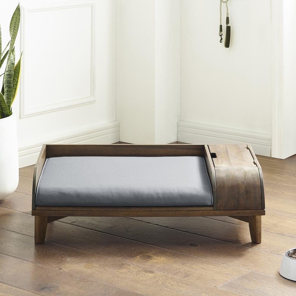 Mia Solid Wood Storage Pet Bed with Cushion - Medium - Dark Brown/Grey. Picture 2