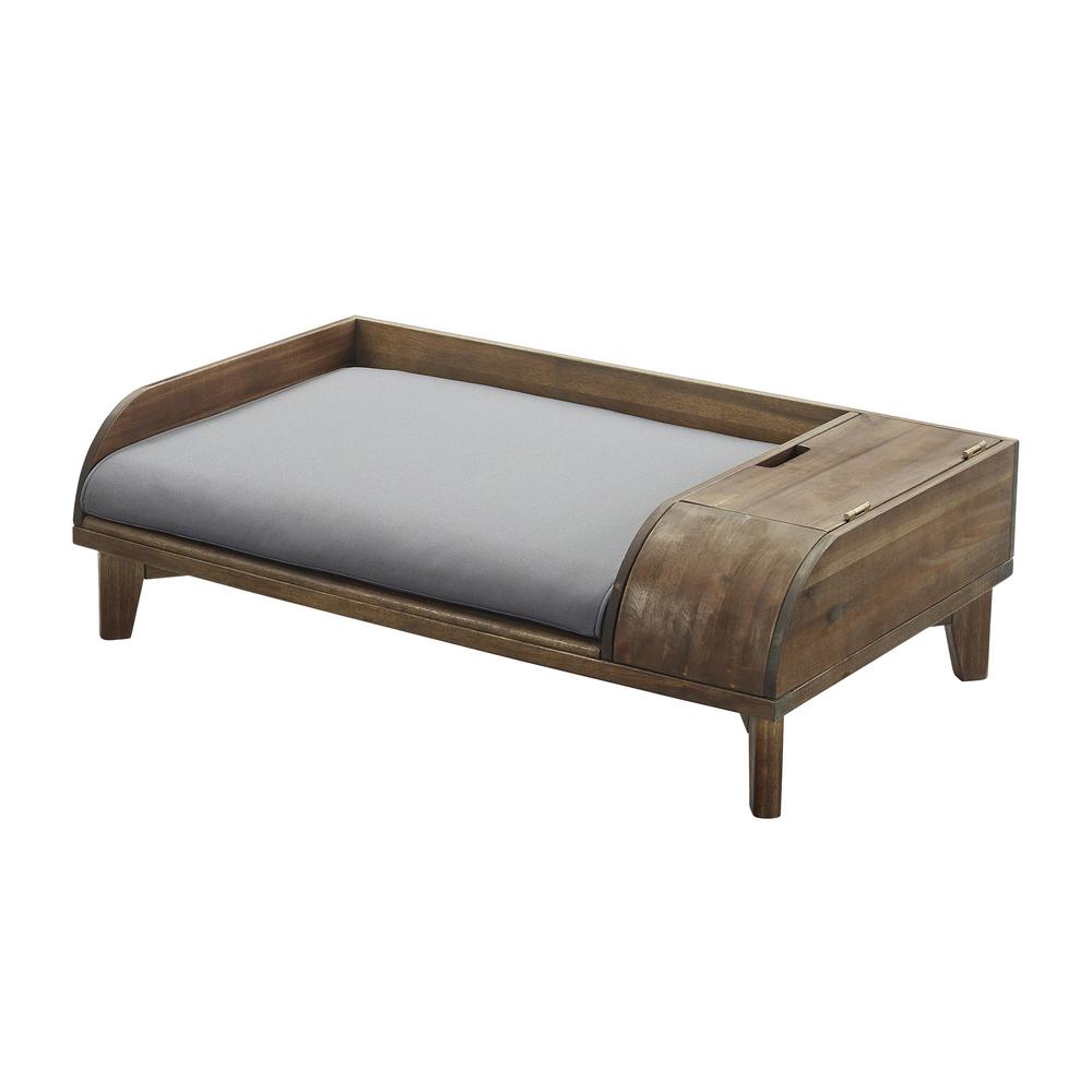 Mia Solid Wood Storage Pet Bed with Cushion - Medium - Dark Brown/Grey. Picture 7