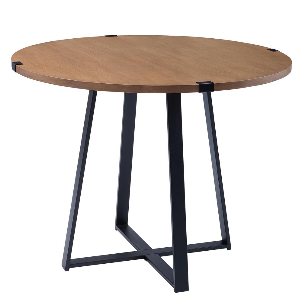40" Round Metal Wrap Dining Table - English Oak / Black. Picture 1
