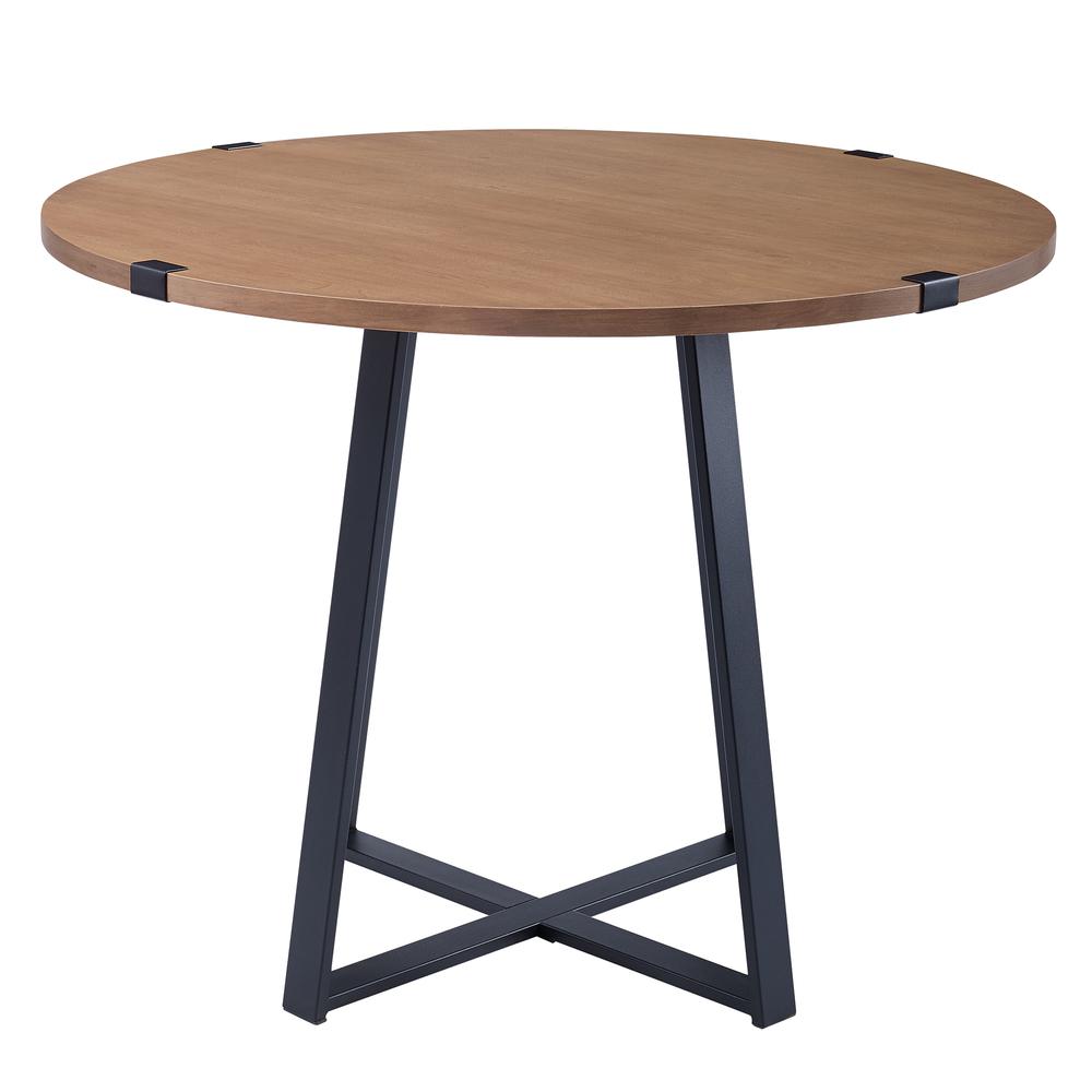 40" Round Metal Wrap Dining Table - English Oak / Black. Picture 3
