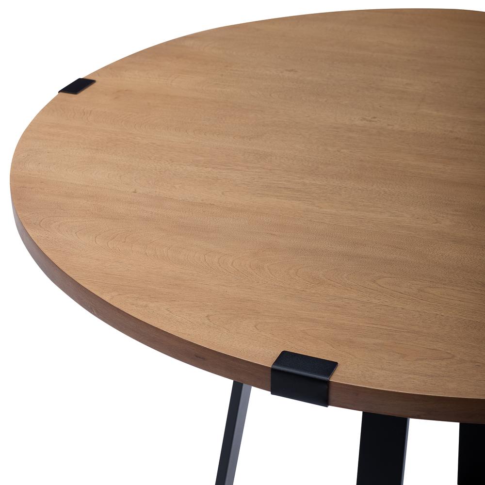 40" Round Metal Wrap Dining Table - English Oak / Black. Picture 4