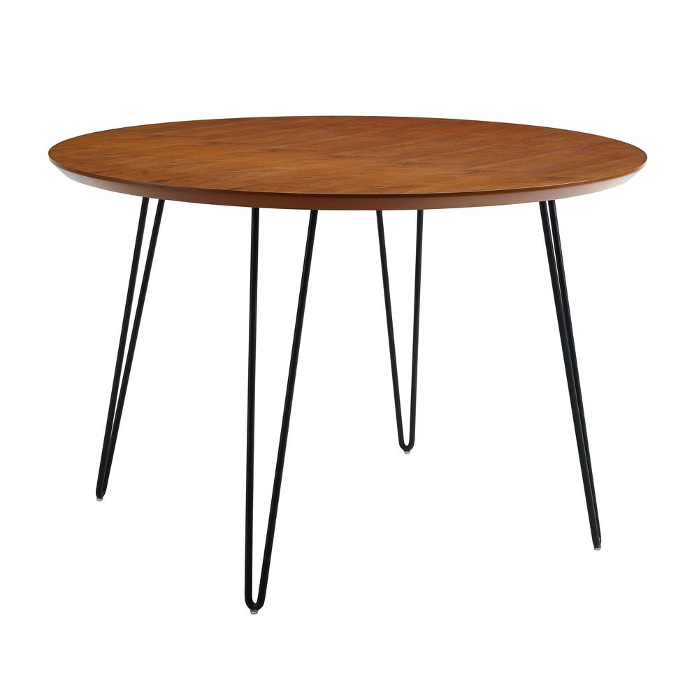 46" Round Hairpin Wood Dining Table - Walnut. Picture 3