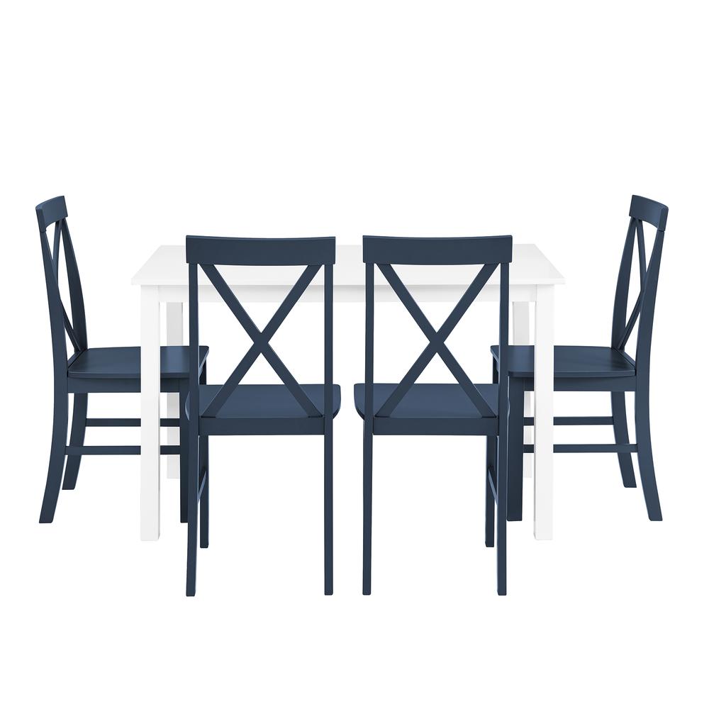 5-Piece Solid Wood Farmhouse Dining Set - White/Navy. Picture 4
