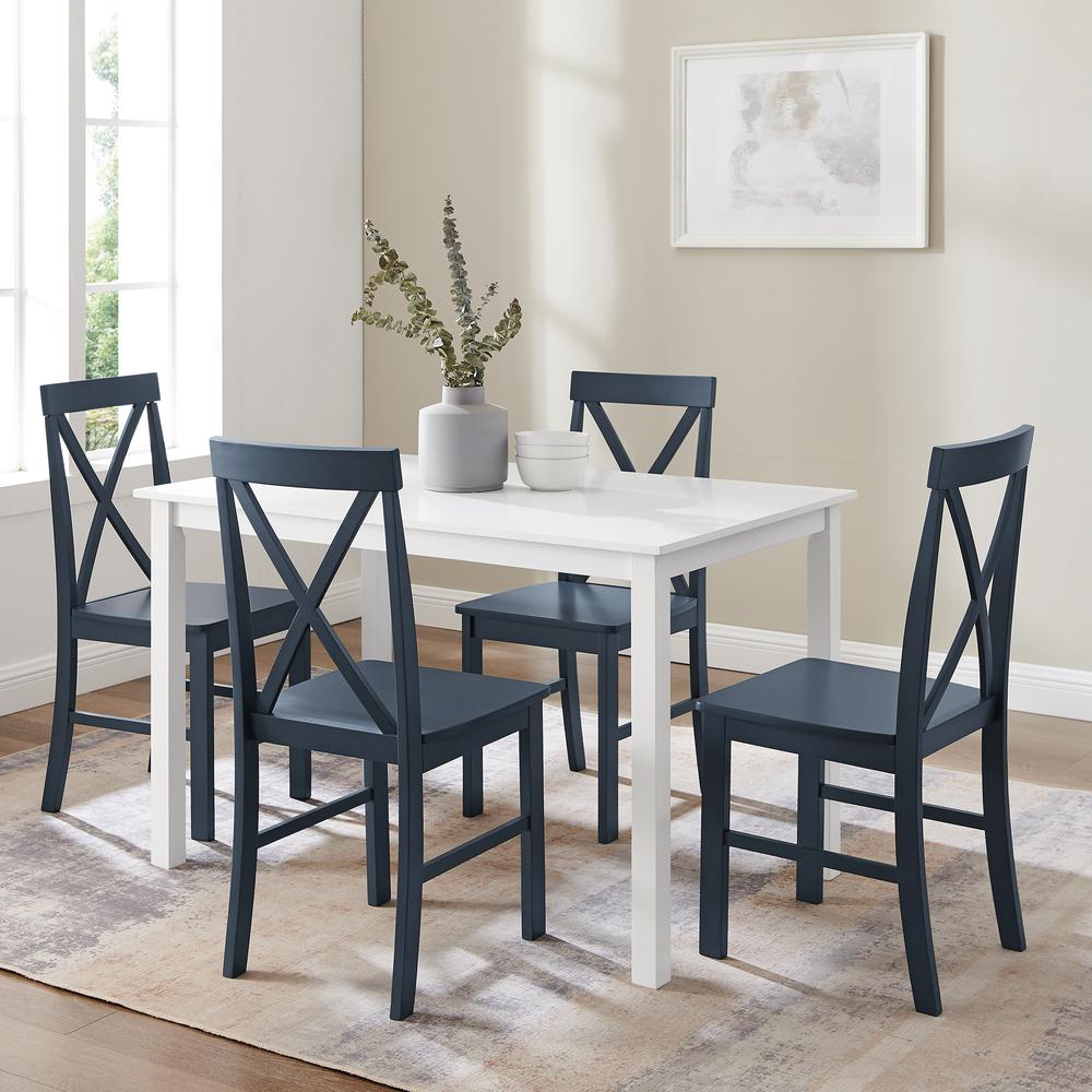 5-Piece Solid Wood Farmhouse Dining Set - White/Navy. Picture 7