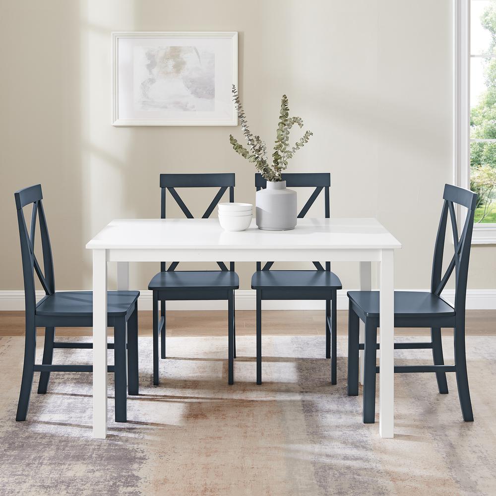 5-Piece Solid Wood Farmhouse Dining Set - White/Navy. Picture 8