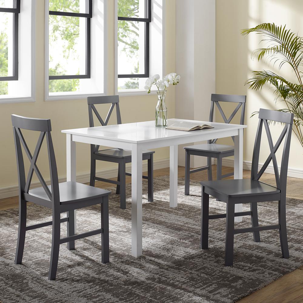 5-Piece Solid Wood Farmhouse Dining Set - White/Grey. Picture 2