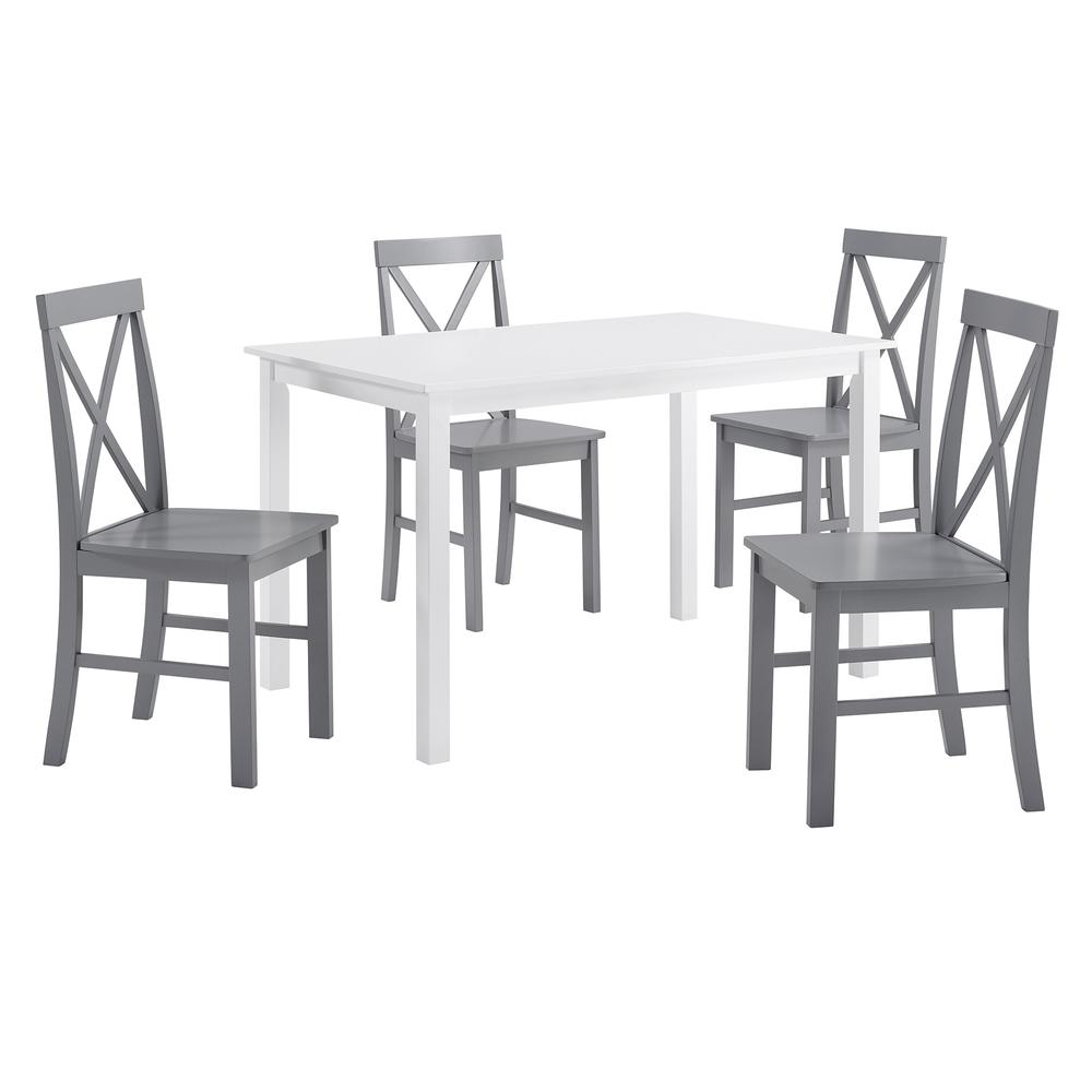 5-Piece Solid Wood Farmhouse Dining Set - White/Grey. Picture 4