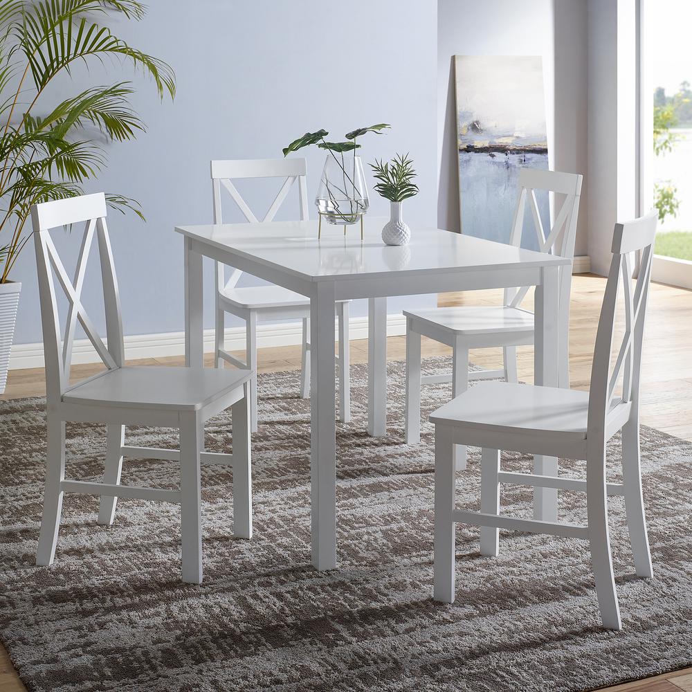 5-Piece Solid Wood Farmhouse Dining Set - White/White. Picture 2