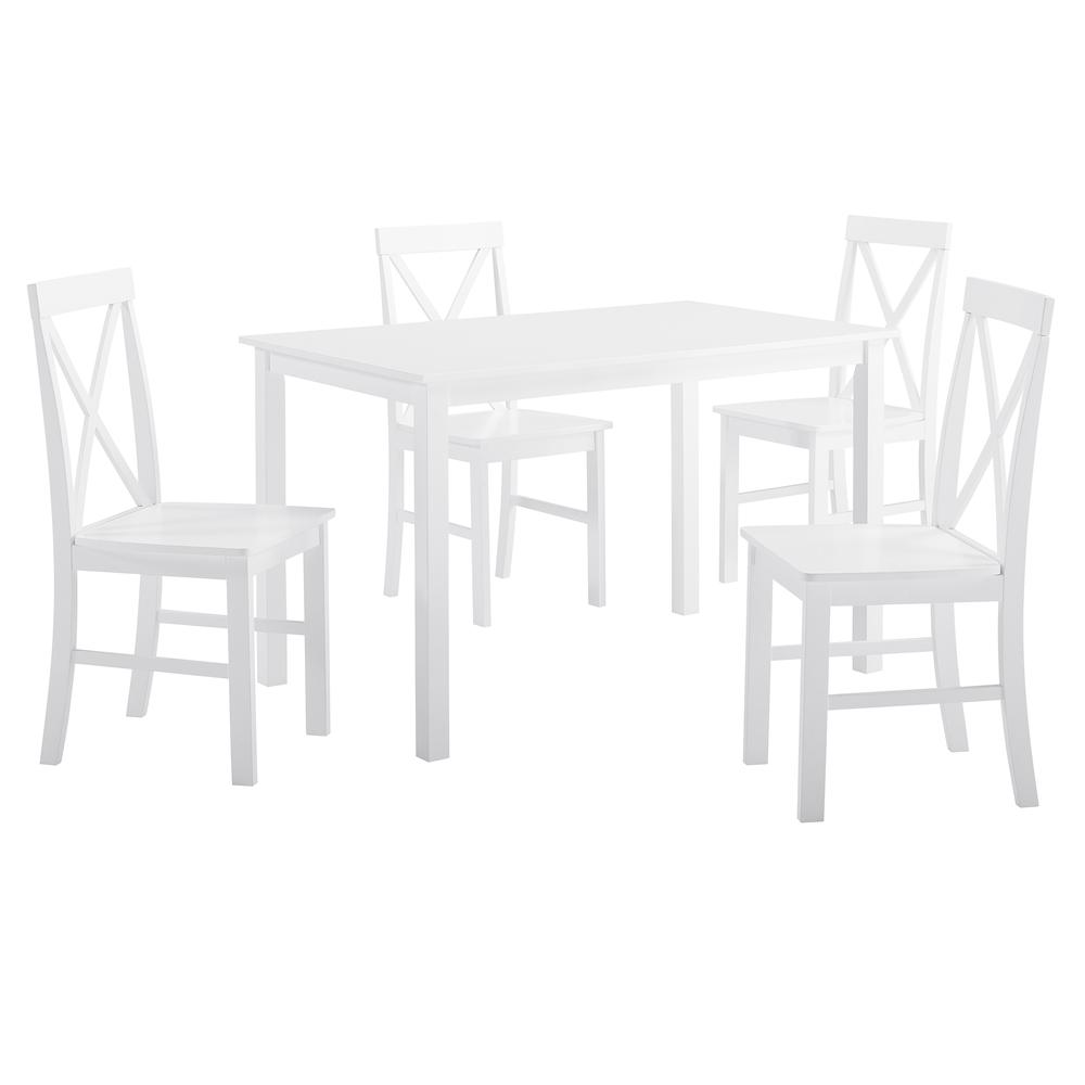 5-Piece Solid Wood Farmhouse Dining Set - White/White. Picture 4