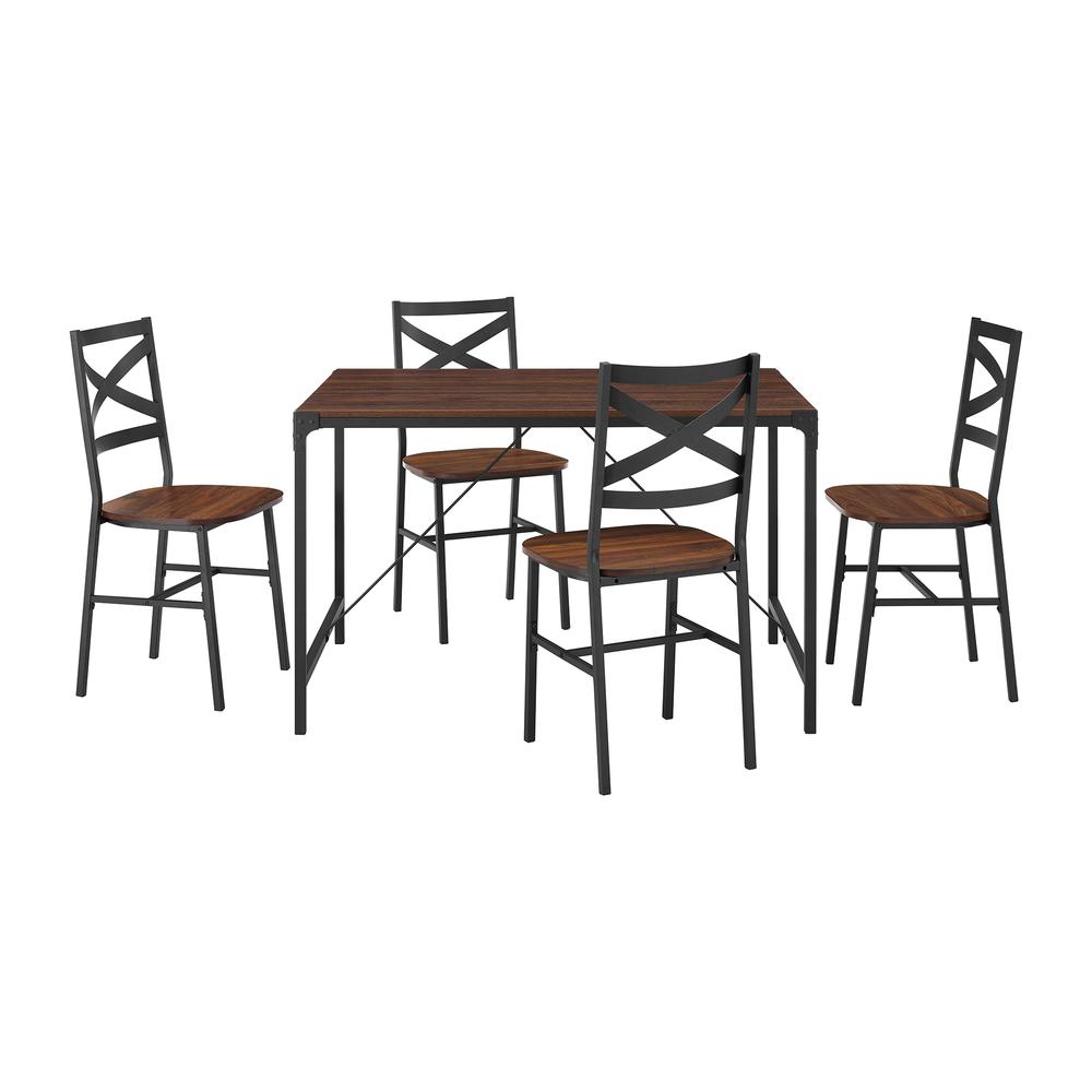 5-Piece Angle Iron Dining Set w/X Back Chairs- Dark Walnut. Picture 1