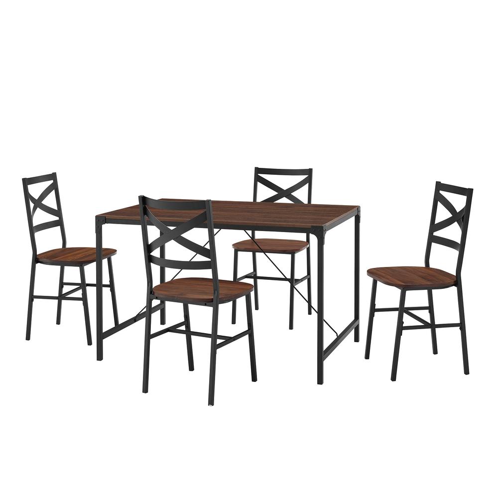 5-Piece Angle Iron Dining Set w/X Back Chairs- Dark Walnut. Picture 3