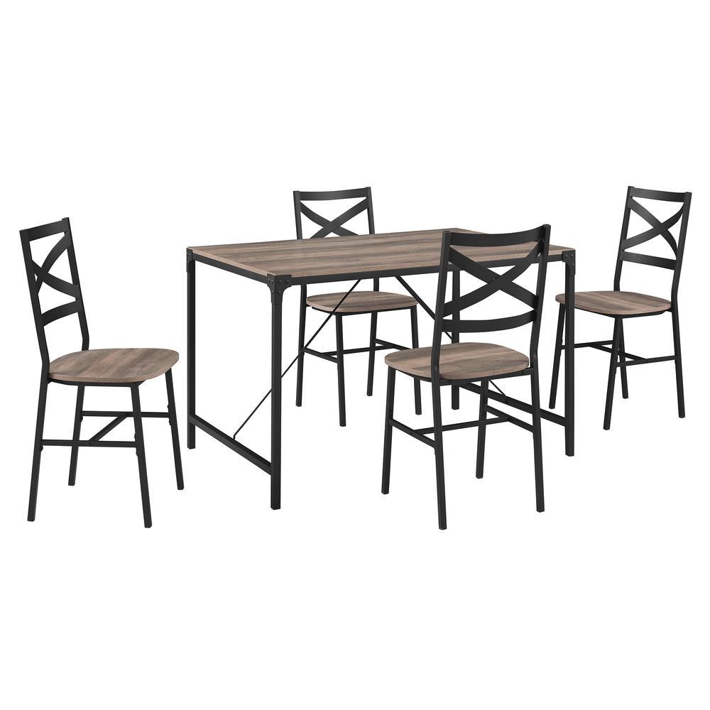 5-Piece Angle Iron Dining Set w/X Back Chairs - Grey Wash. Picture 1