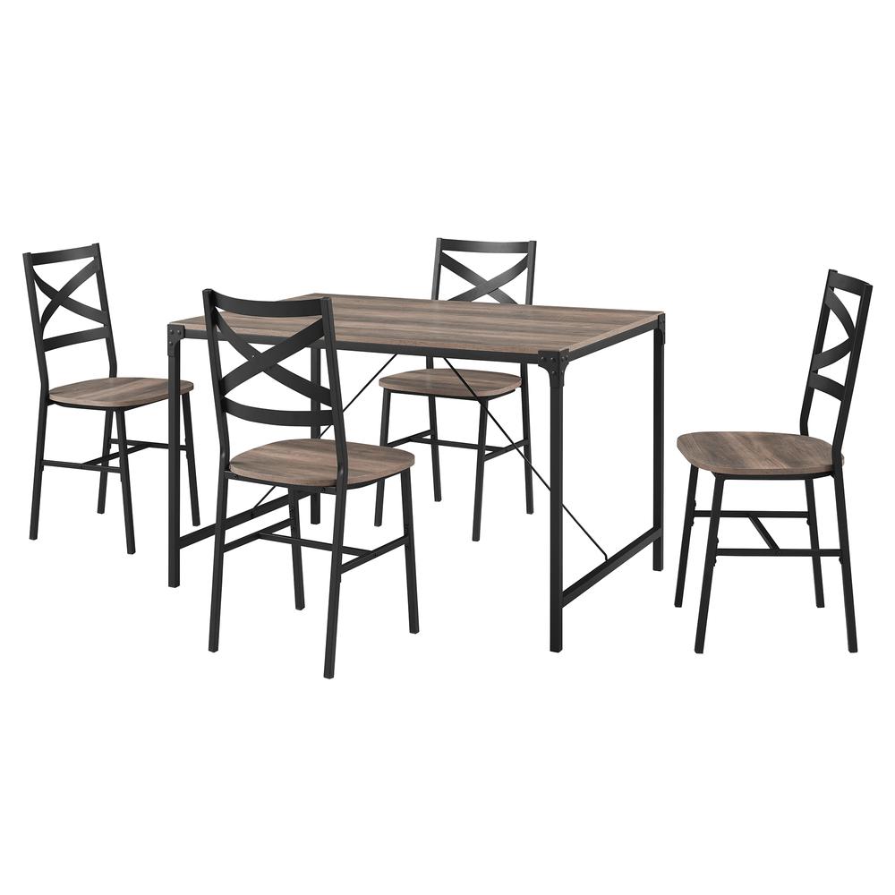 5-Piece Angle Iron Dining Set w/X Back Chairs - Grey Wash. Picture 2