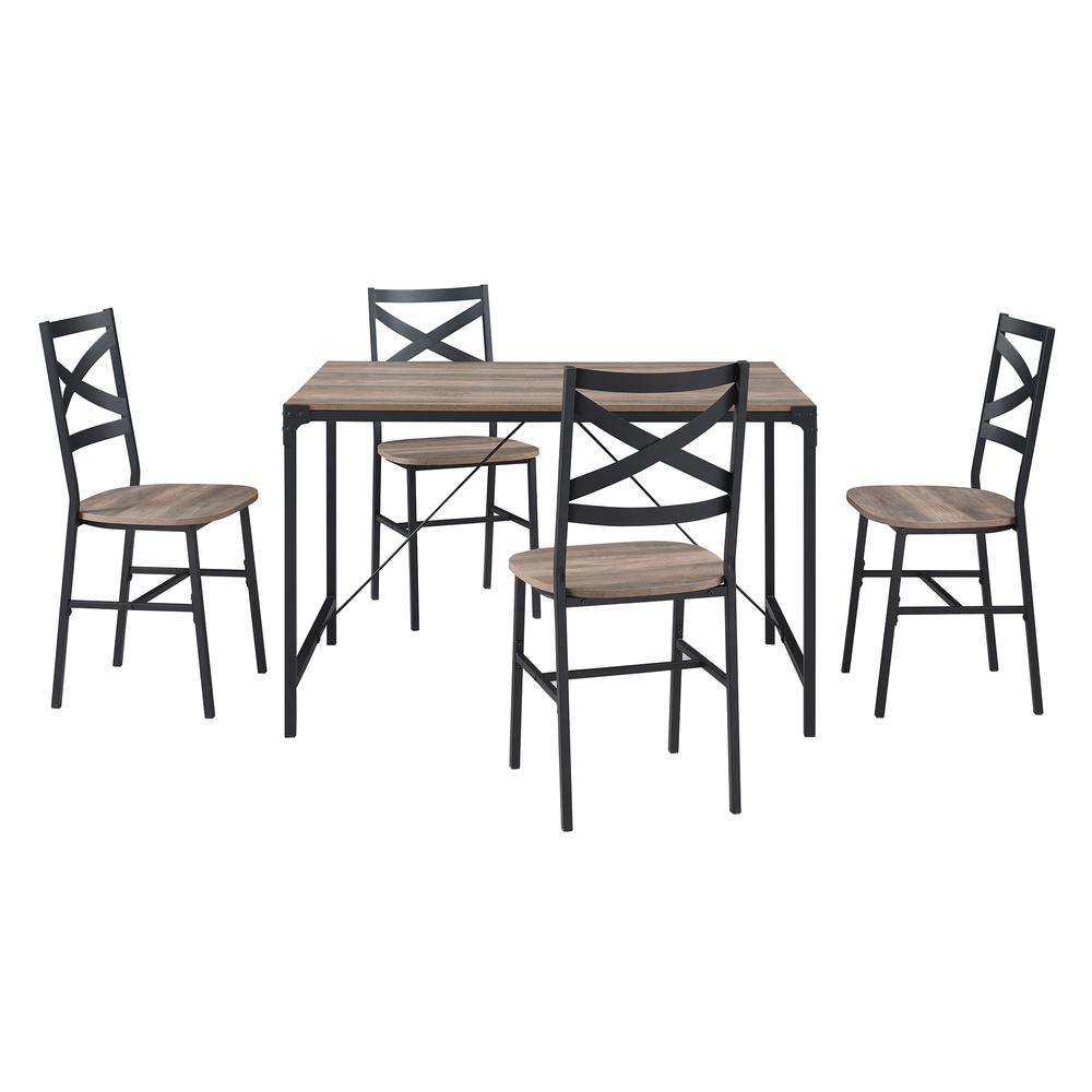 5-Piece Angle Iron Dining Set w/X Back Chairs - Grey Wash. Picture 3