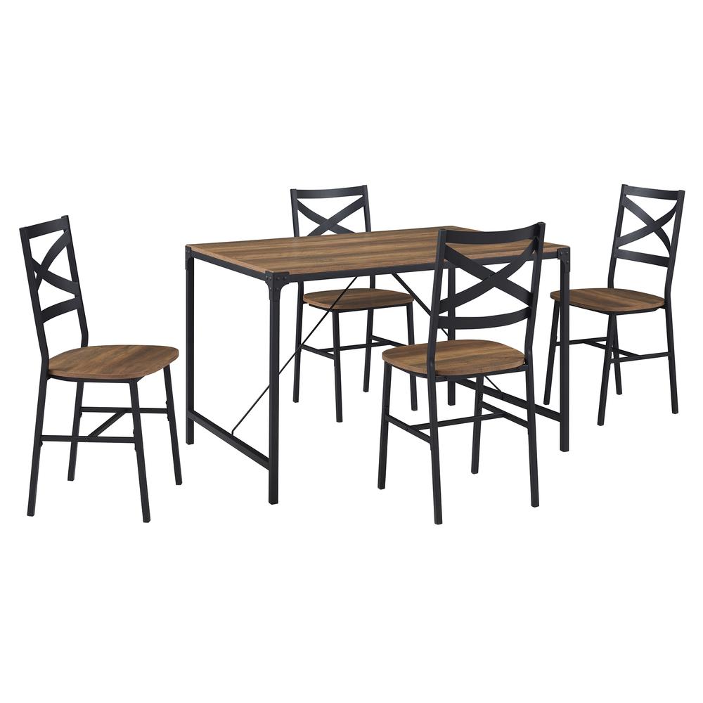 5-Piece Angle Iron Dining Set w/X Back Chairs - Reclaimed Barnwood. Picture 1
