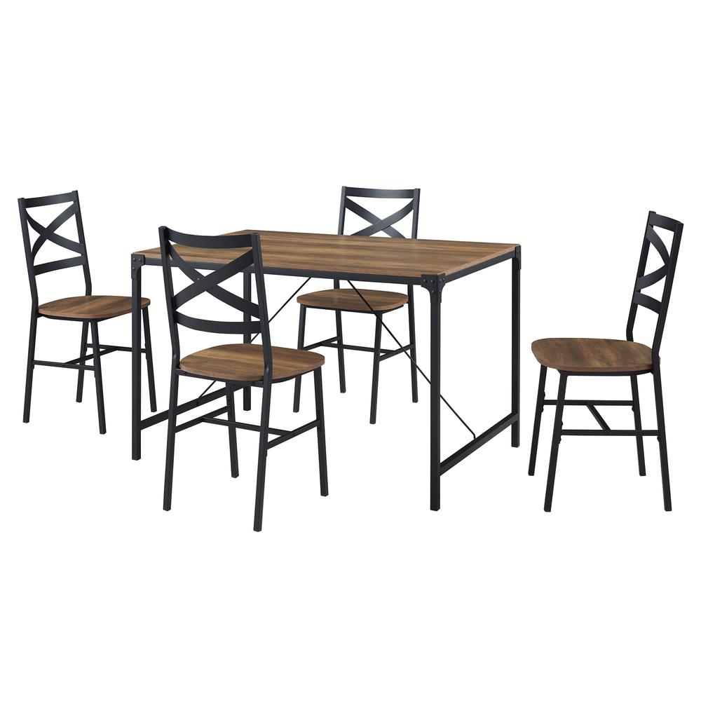 5-Piece Angle Iron Dining Set w/X Back Chairs - Reclaimed Barnwood. Picture 2