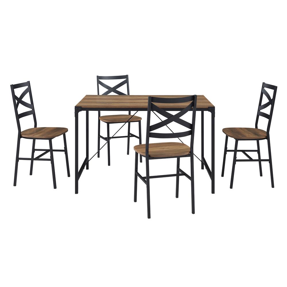 5-Piece Angle Iron Dining Set w/X Back Chairs - Reclaimed Barnwood. Picture 3
