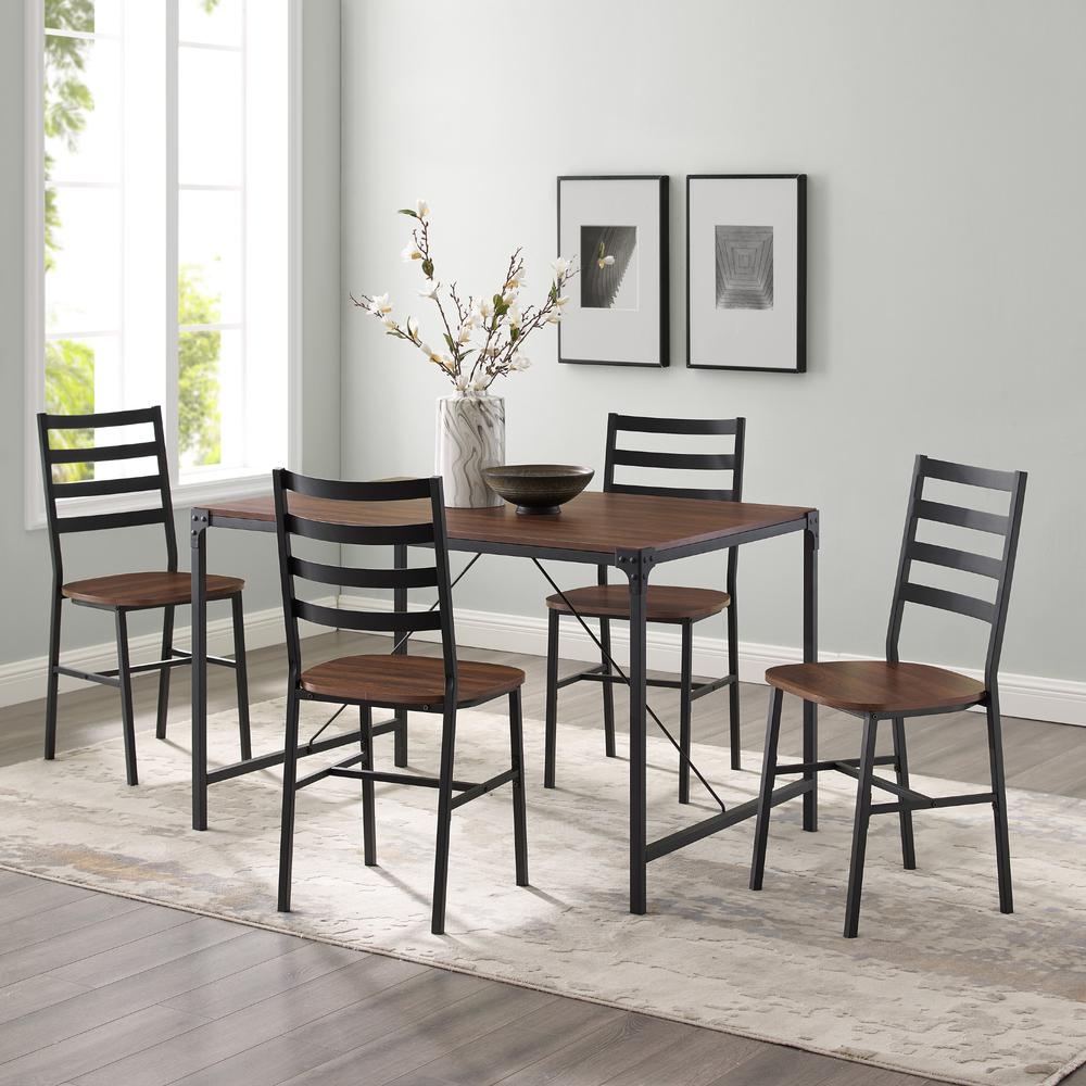 5-Piece Industrial Angle Iron Dining Set - Dark Walnut. Picture 2