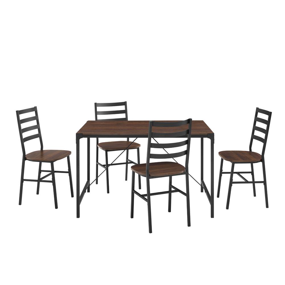 5-Piece Industrial Angle Iron Dining Set - Dark Walnut. Picture 1