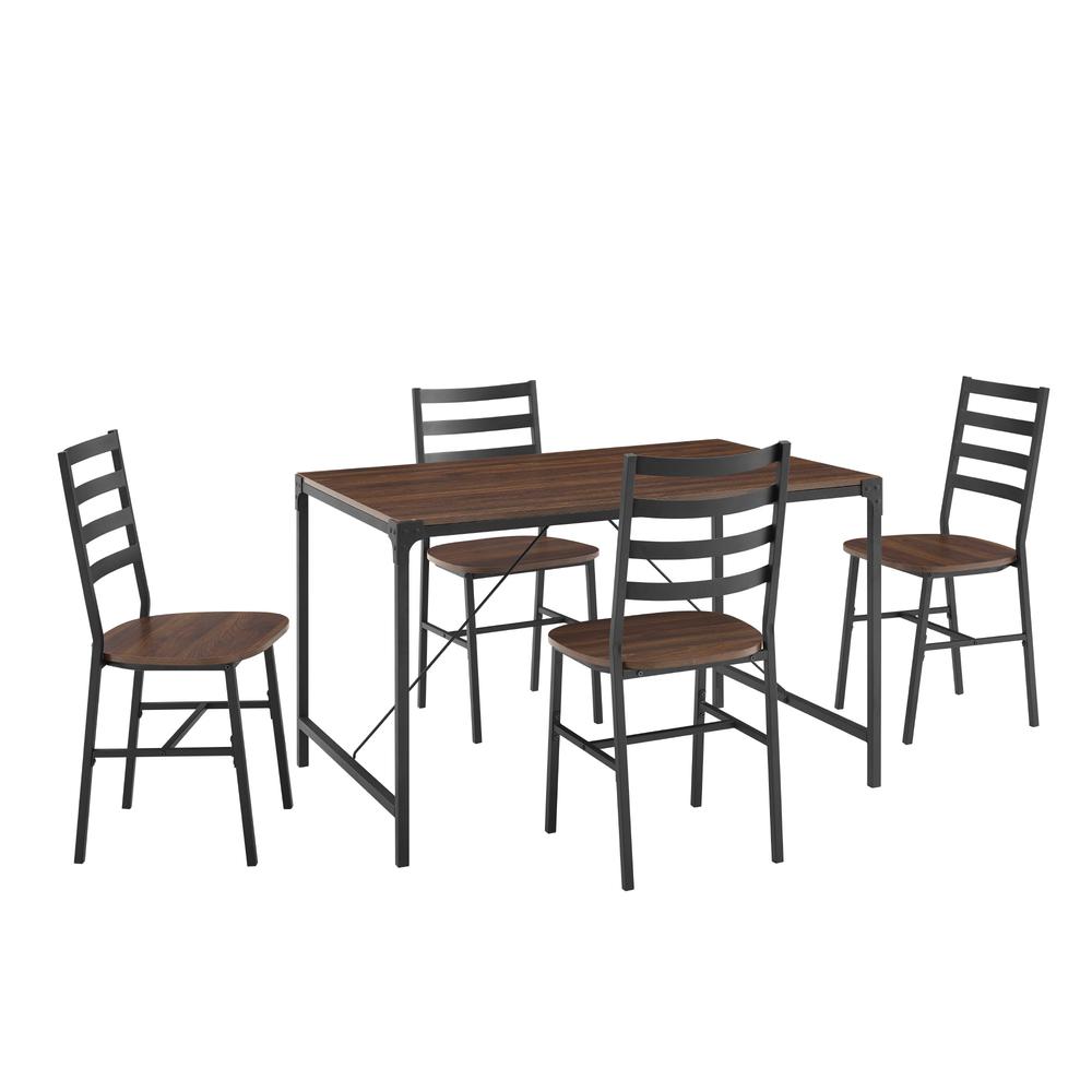 5-Piece Industrial Angle Iron Dining Set - Dark Walnut. Picture 3