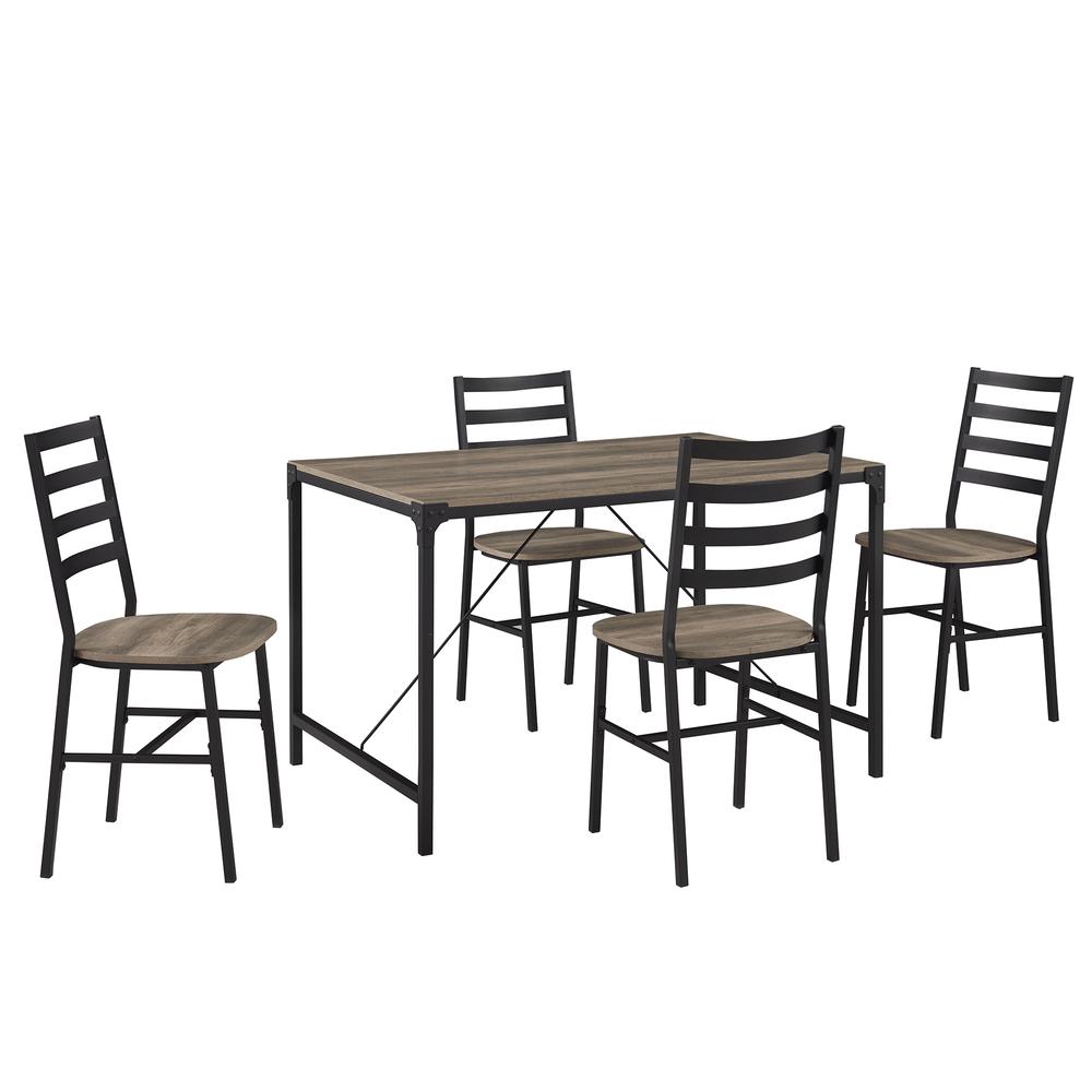 5-Piece Industrial Angle Iron Dining Set - Grey Wash. Picture 1