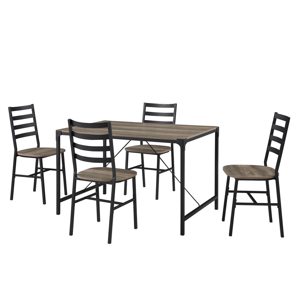 5-Piece Industrial Angle Iron Dining Set - Grey Wash. Picture 6