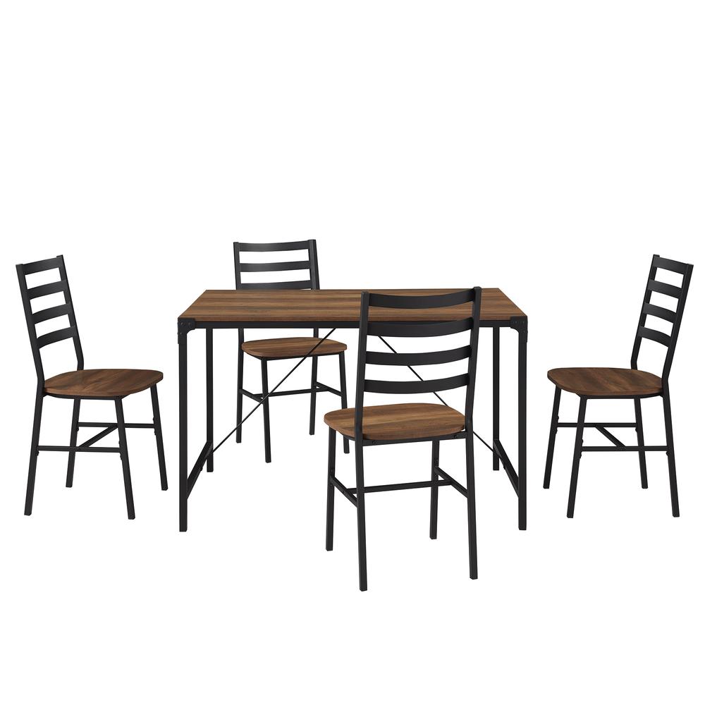 5-Piece Industrial Angle Iron Dining Set - Reclaimed Barnwood. Picture 3