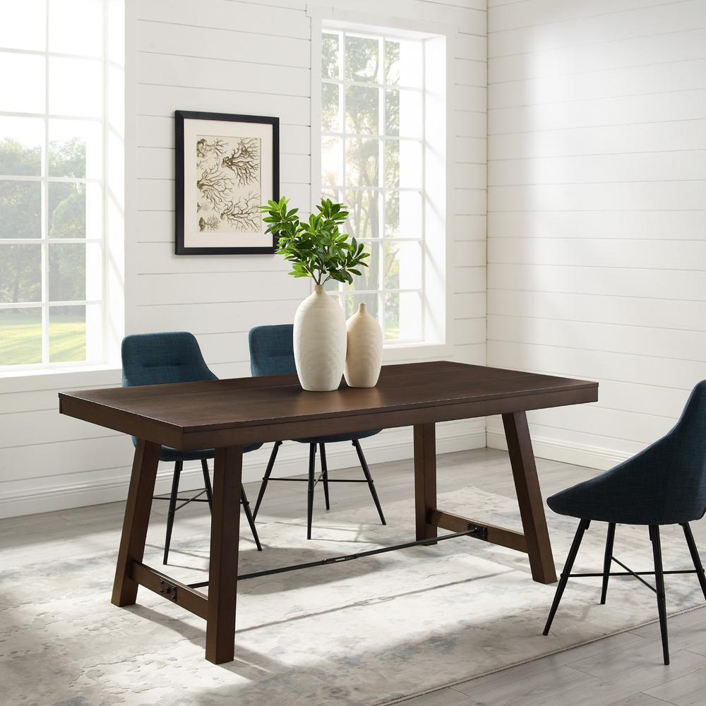 70" Trestle Dining Table - Dark Brown Oak. Picture 1