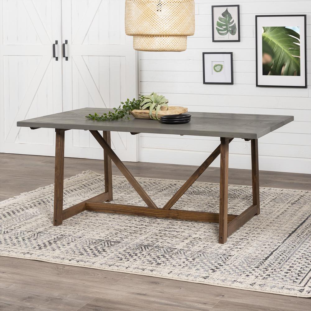 72" Solid Wood Trestle Dining Table - Grey/Brown. Picture 5