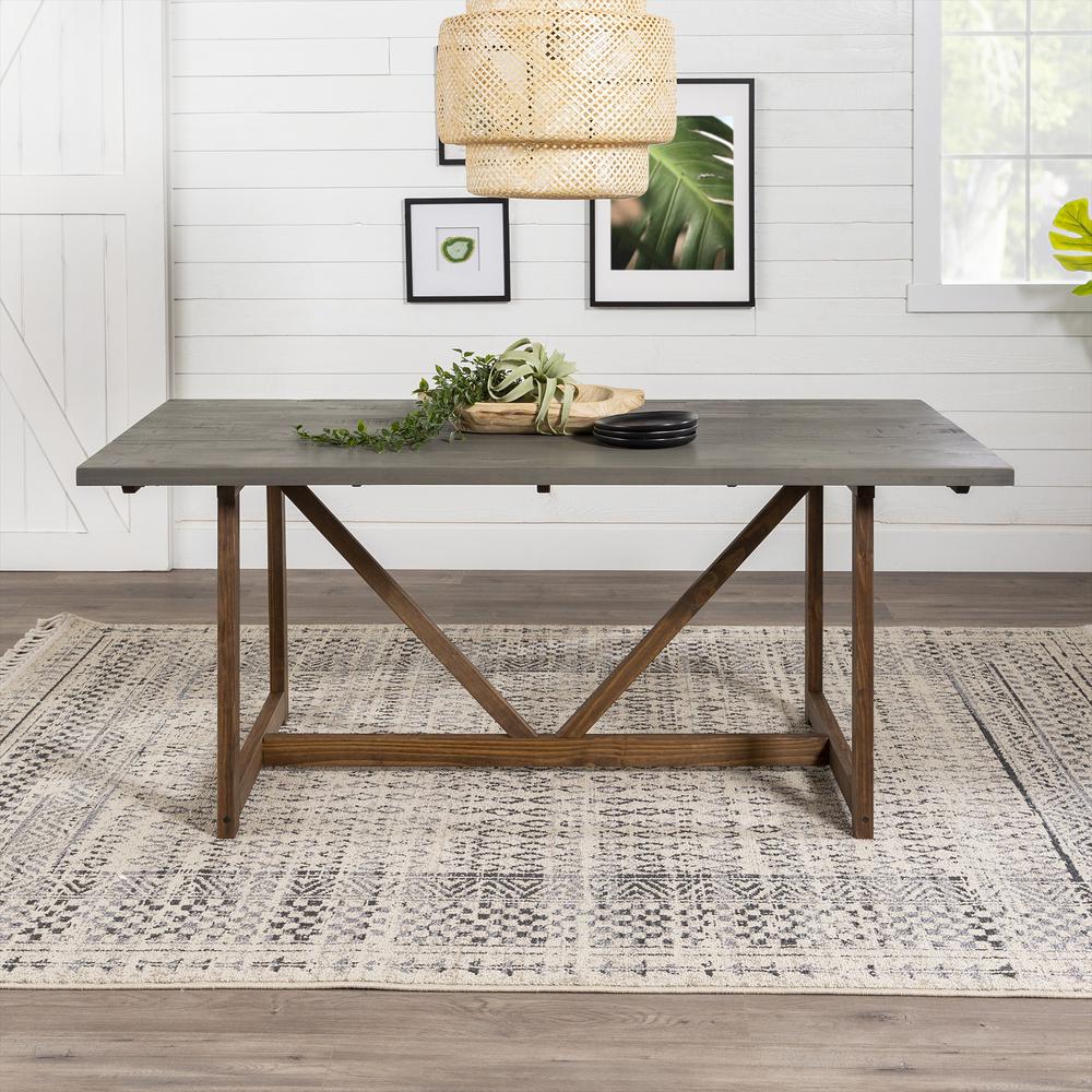 72" Solid Wood Trestle Dining Table - Grey/Brown. Picture 4