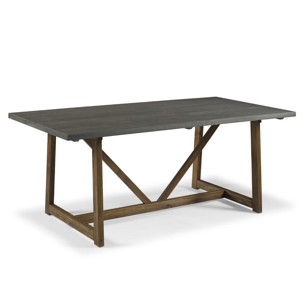72" Solid Wood Trestle Dining Table - Grey/Brown. Picture 1