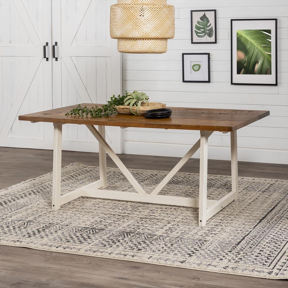 72" Solid Wood Trestle Dining Table - Reclaimed Barnwood/White Wash. Picture 4