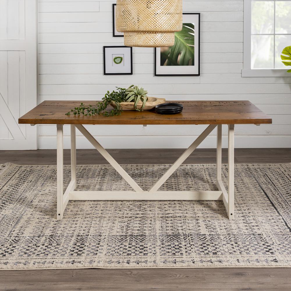 72" Solid Wood Trestle Dining Table - Reclaimed Barnwood/White Wash. Picture 5