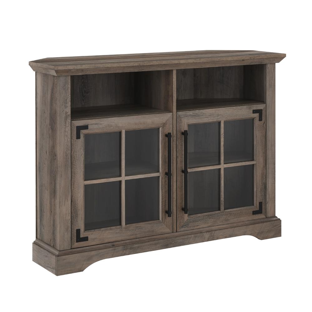 Modern Farmhouse Window Pane Door Tall Corner TV Stand for TVs up to 50” – Grey Wash. Picture 4