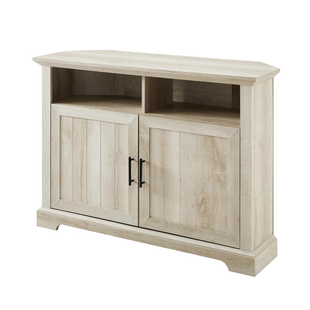 44" Grooved Door Corner TV Console - White Oak. Picture 4