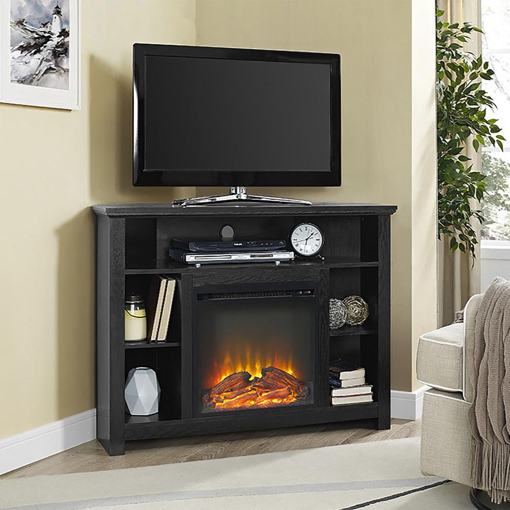 44" Wood Corner Highboy Fireplace TV Stand Black