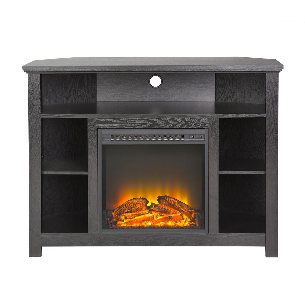 44" Wood Corner Highboy Fireplace TV Stand - Black. Picture 1