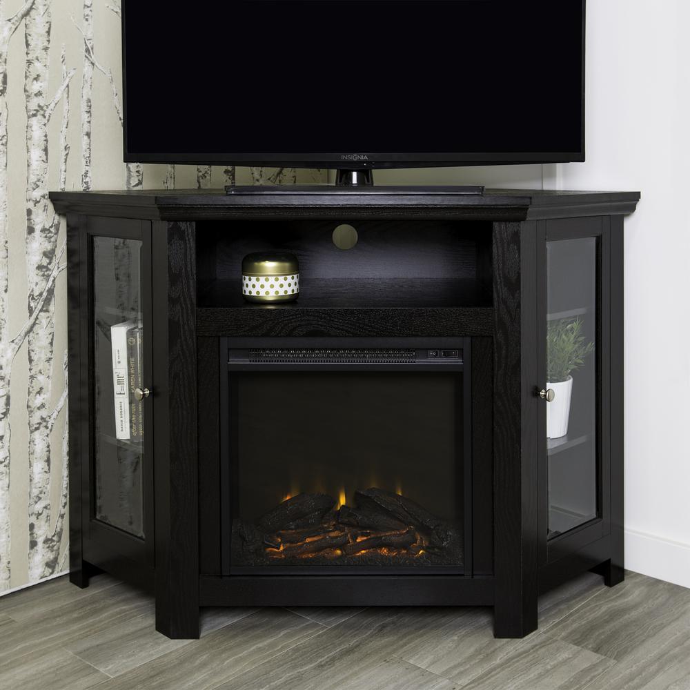 48" Corner Wood Media Stand with Electric Fireplace, Belen Kox. Picture 3