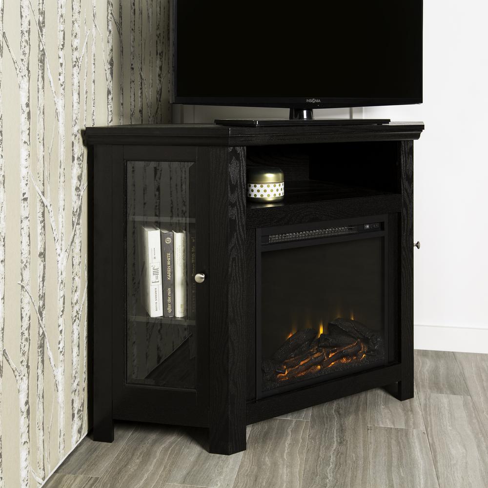 48" Corner Wood Media Stand with Electric Fireplace, Belen Kox. Picture 2