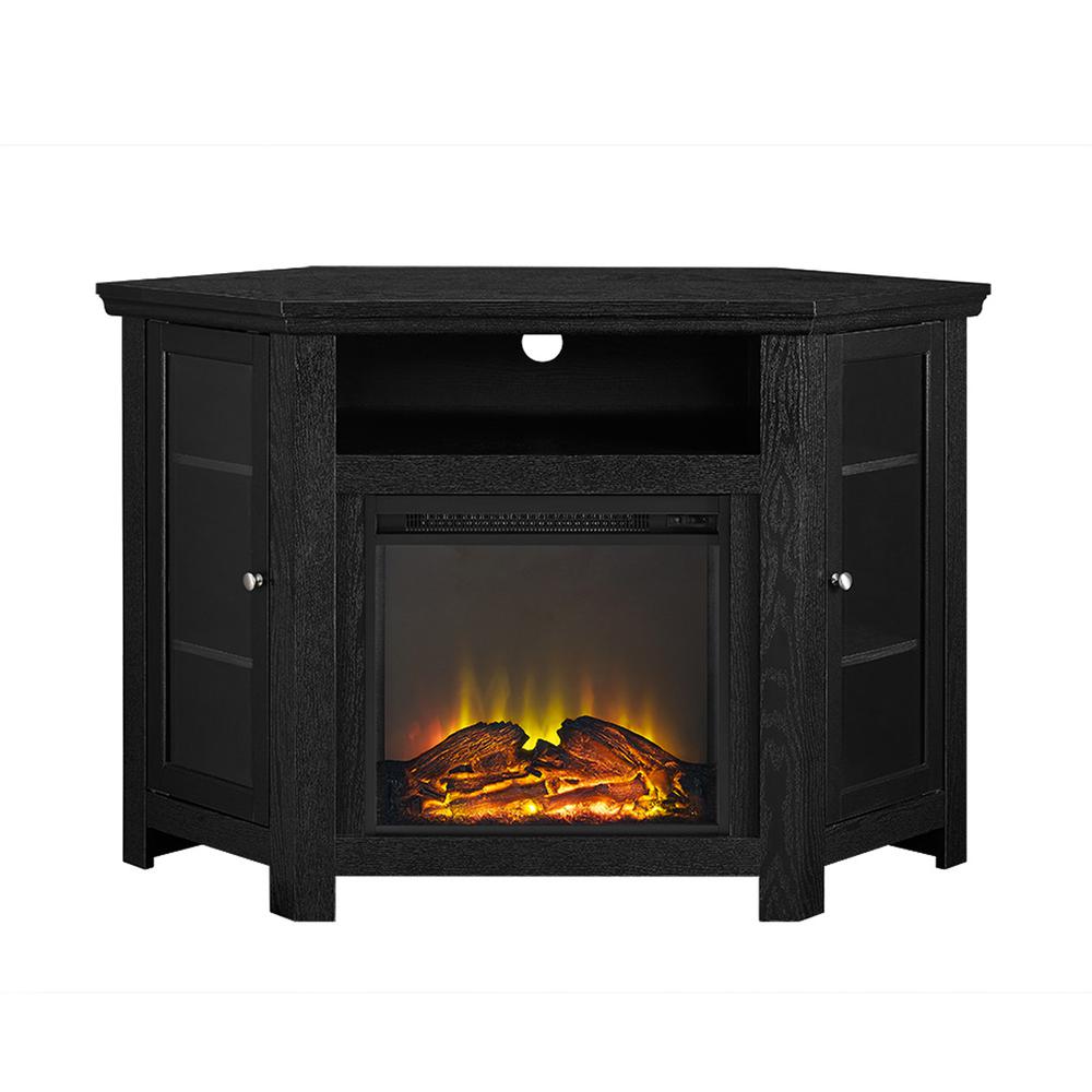 48" Corner Wood Media Stand with Electric Fireplace, Belen Kox. Picture 1
