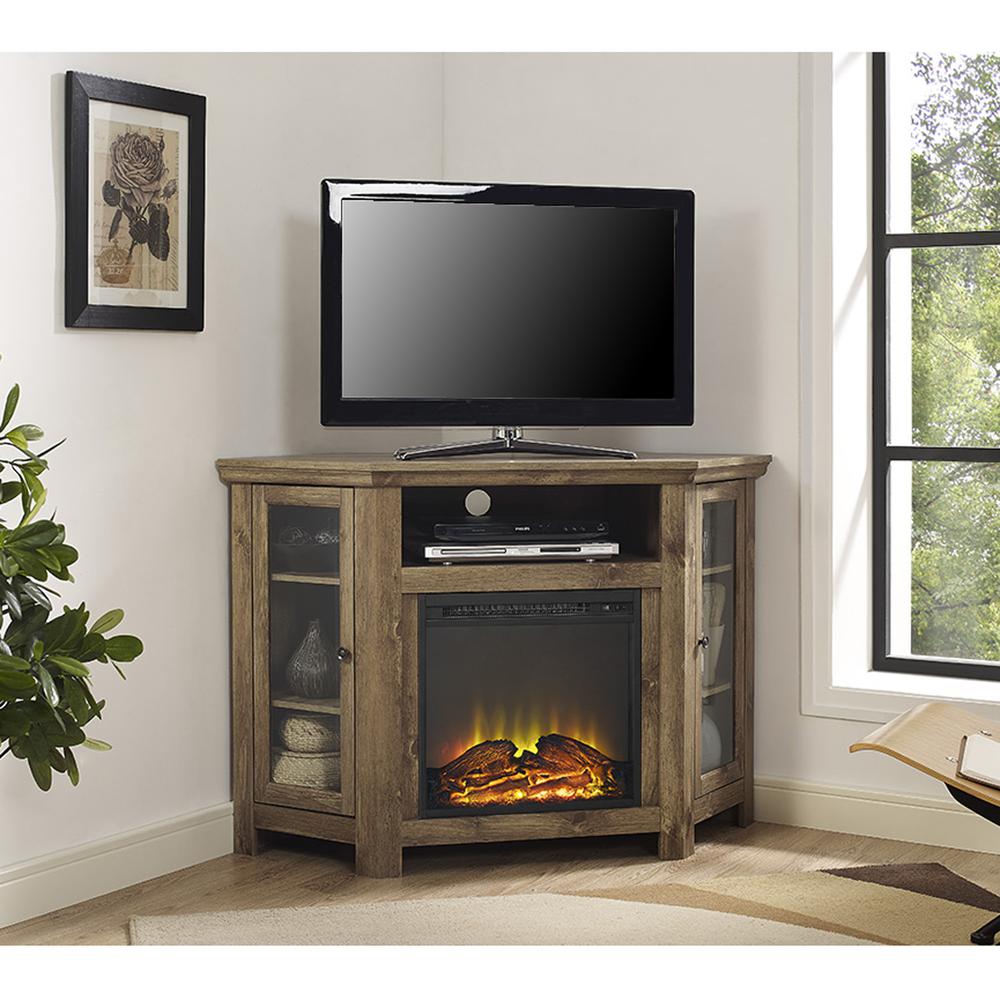 48" Barnwood Corner Wood Media Stand with Electric Fireplace , Belen Kox. Picture 2