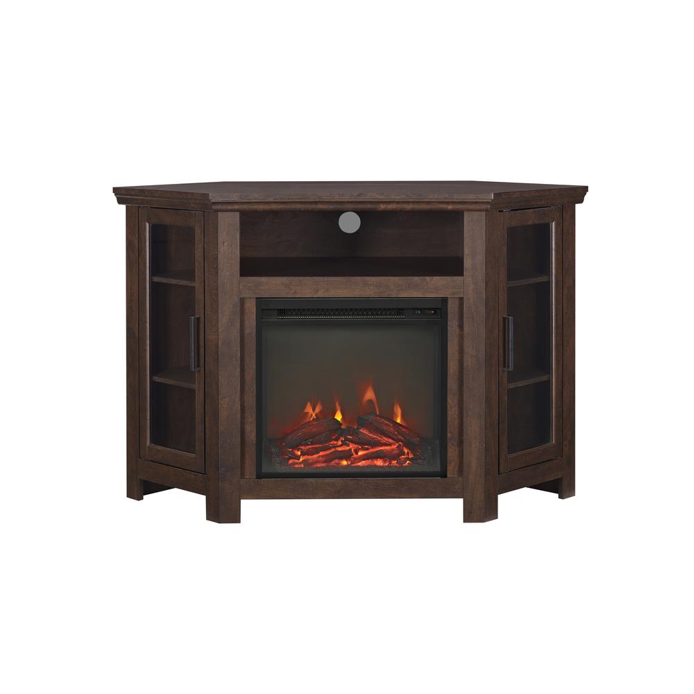48" Wood Corner Fireplace Media TV Stand Console - Traditional Brown. Picture 3