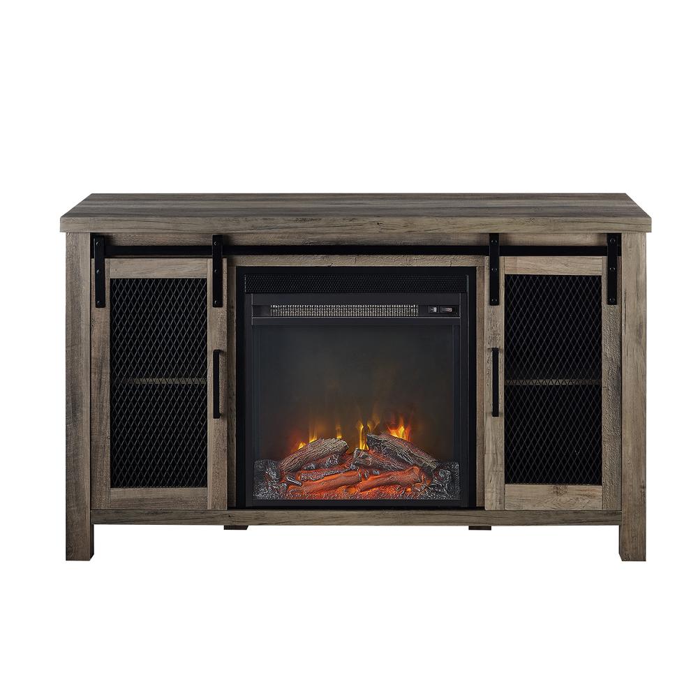 48" Sliding Mesh Door Fireplace Console - Grey Wash. Picture 4