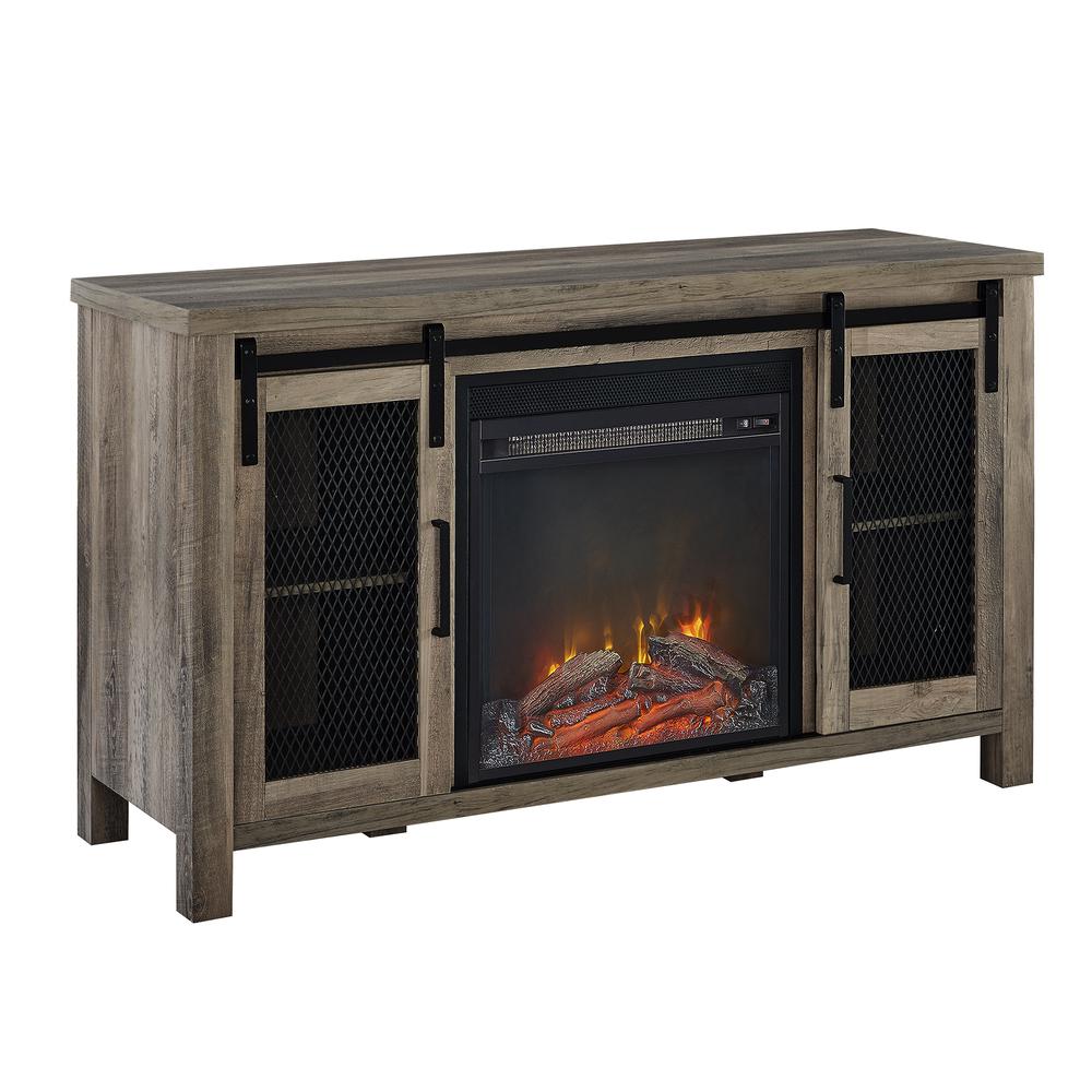 48" Sliding Mesh Door Fireplace Console - Grey Wash. Picture 6